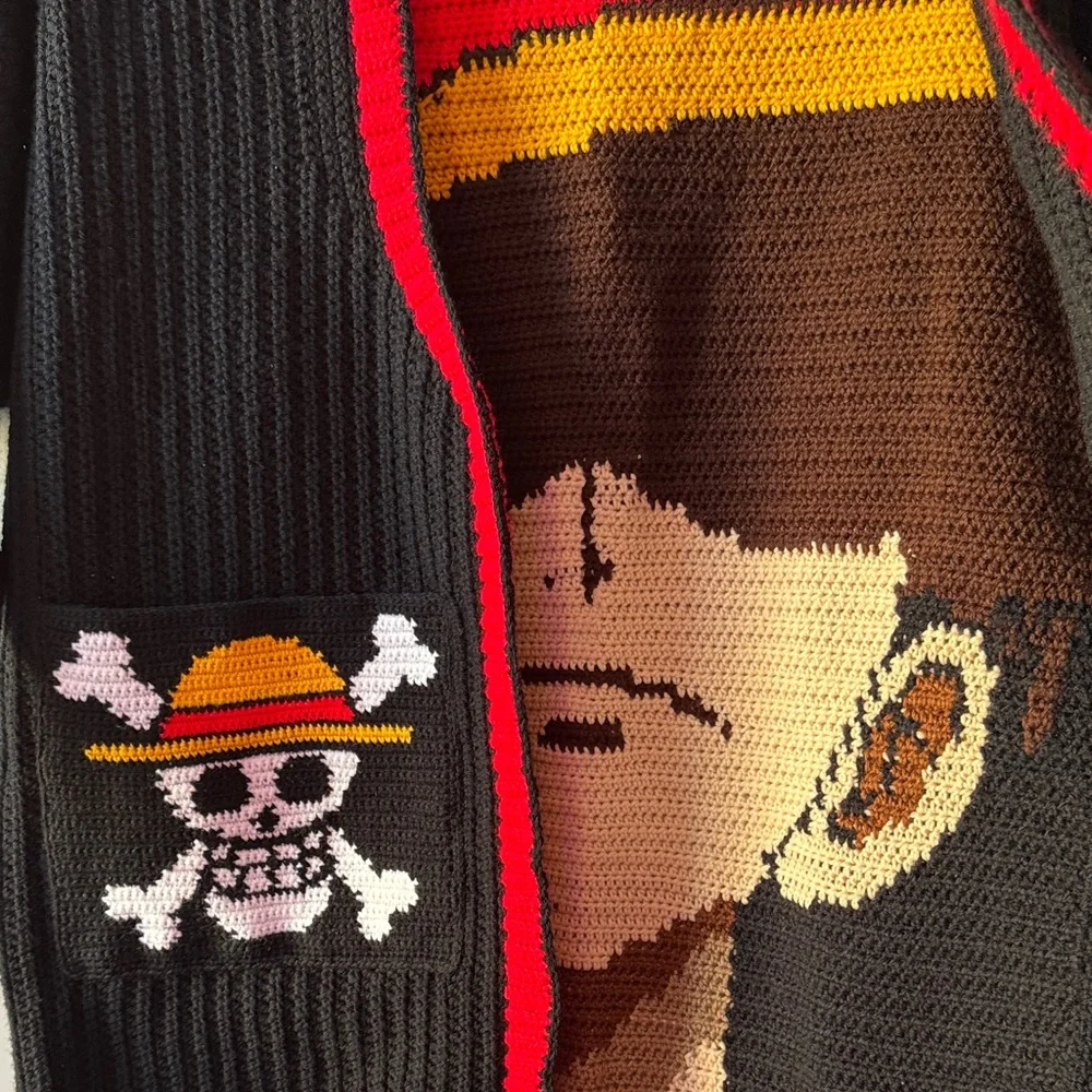 Luffy cardigan Black and Red Graphic crochet 🧶 size XL - Picture 6 of 11